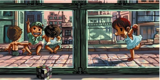 回忆里一群人一起玩跳房子